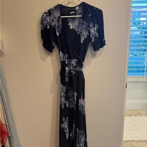 Reformation Navy and Lavender Floral Maxi Dress